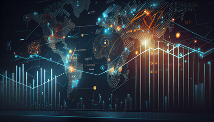Fototapeta na wymiar Business growth chart. Economic global map of the world. Generative AI
