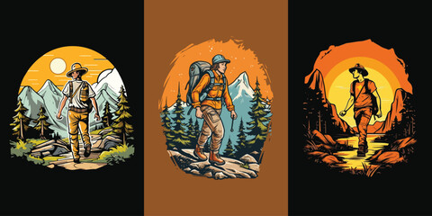 Vector graphics for t-shirt design. Hiking illustration, outdoor adventure