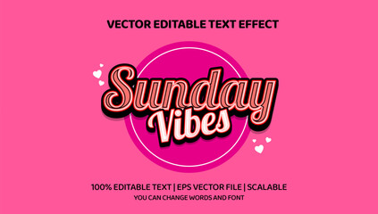 Editable text effect 3d Sunday Vibes cartoon style premium vector