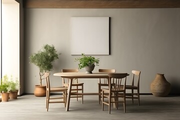 interior design of Dining room table.Mockup empty wall