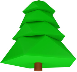 3D green fir tree of various shapes on a transparent background