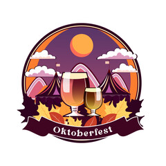 Oktoberfest emblem beer in the background of the festival