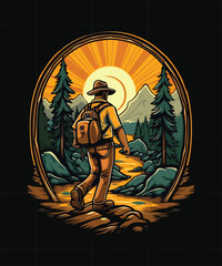 Vector graphics for t-shirt design. Hiking illustration, outdoor adventure