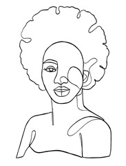 Continuous one line drawing of beautiful black woman. Vector illustration.