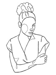 Continuous one line drawing of beautiful black woman. Vector illustration.