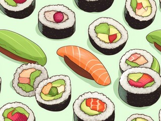 Sushi drawn style seamless tiles (generative AI)