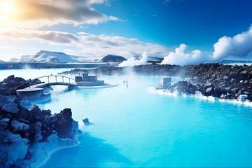 Foto op Canvas Crystal Clear Waters of Blue Lagoon - A Cool Arctic Attraction with Stunning Earth Background at Reykjavik, Iceland: Generative AI © Alona