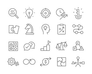 Solution and Strategy Icons - Vector Line. Editable Stroke.