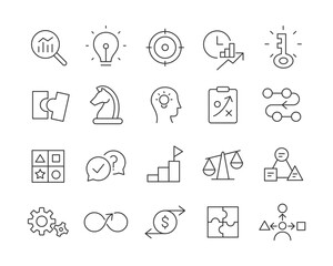 Fototapeta premium Solution and Strategy Icons - Vector Line. Editable Stroke.