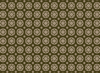 Thai pattern cream flowers on a brown geometric background, elegant, classic, vintage retro style, vector used in backgrounds, publications, wallpapers, decorations, textiles, clothing, tiles, carpets