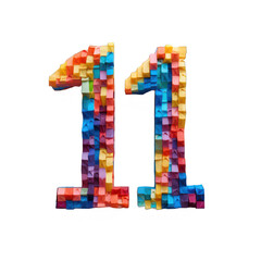 number 11 made from bright craft art tape on isolated background, typographic lettering font illustration