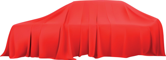 Car draped in red cloth is isolated on white.Vector EPS-10