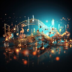 Obraz premium Music stave and treble clef colorful splash on black background with copy space