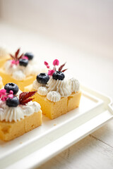mini butter cake with whipped cream