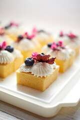 mini butter cake with whipped cream