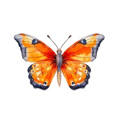 Beautiful red butterfly isolated on white background in watercolor style. Generative AI.