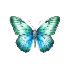 Beautiful blue butterfly isolated on white background in watercolor style. Generative AI.