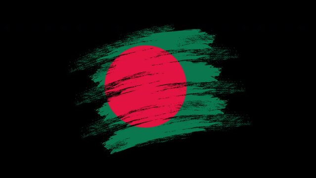 4K Paint Brush Bangladesh Flag with Alpha Channel Stock Video. Waving Brushed Bangladeshi Banner. Transparent Background Texture Fabric Pattern High Detail. stock video