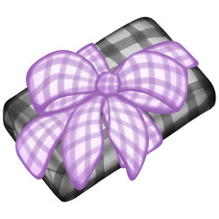 purple ribbon bow gift box, illustration, clipart, watercolor, art, design, holiday, present, celebration, festive, surprise, colorful, painting, creative, graphic, box, ribbon, bow, wrapping paper, b