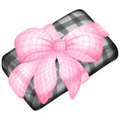 gift box with pink ribbon gift box, illustration, clipart, watercolor, art, design, holiday, present, celebration, festive, surprise, colorful, painting, creative, graphic, box, ribbon, bow, wrapping 