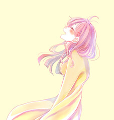 上を向いて幸せそうに笑う女性