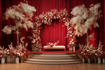 Wedding backdrop aesthetic flower decoration indoor studio background AI Generated