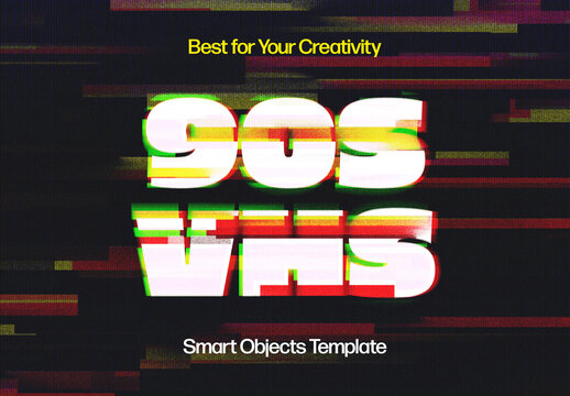 90s VHS Glitch Text Effect Mockup