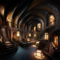 Fototapeta premium an underground city, filled with intricate tunnels and cave systems, dark, detailed, subterranean, steampunk, ai generated