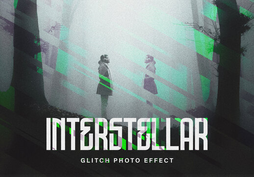 Interstellar Glitch Photo Effect Mockup