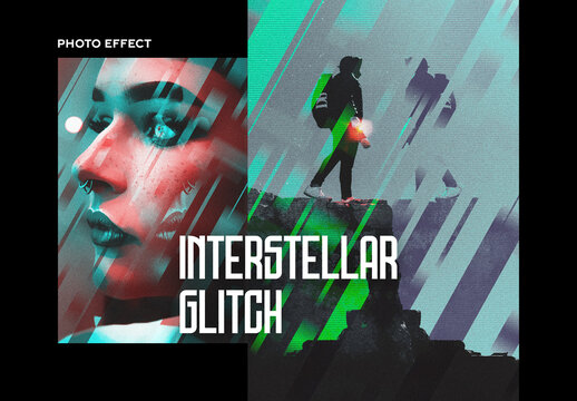 Interstellar Glitch Poster Photo Effect Mockup