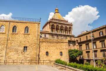 Fototapeta na wymiar View of the Porta Nuova in Palermo, Sicily, Italy