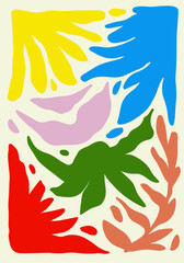 Fototapeta na wymiar colorful pastel organic plant shapes wall decoration contemporary hand drawn illustration. flowy plant pattern illustration