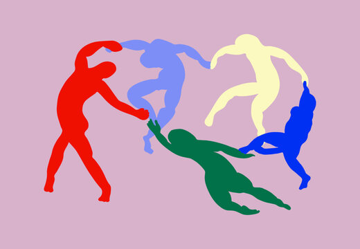 colourful aesthetic silhouette of a person dancing together. inspired my matisse dancing. hand-drawn contemporary illustration 