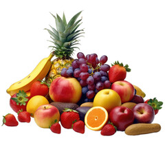 Assorted fruits isolated on transparent background