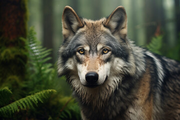 Naklejka na ściany i meble wolf in the forest. Generative AI.