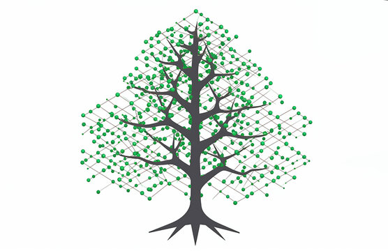 Concept circuit board tree. Futuristic background with tech tree. PCB. Black and white texture. illustration.