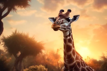 Fototapeten giraffe in the sunset. Generative AI. © Fahad