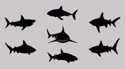 black shark icons on a gray background	