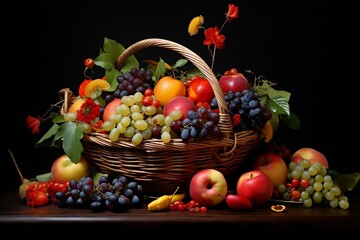 Abundant Harvest Basket of Fruits. Generative AI
