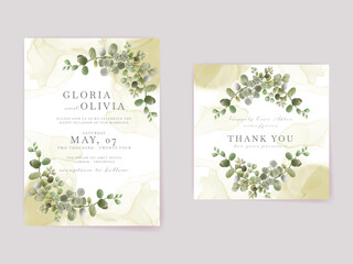 watercolor eucalyptus wedding invitation card template