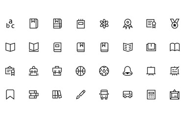 School and education icon set. Outline icons collection. Editable stroke.