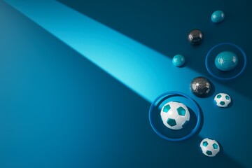 football ball 3d object. 3d illustration. graphic background element. sport abstract backdrop. soccer render design competition concept art. digital technology element beautiful lighting ground empty