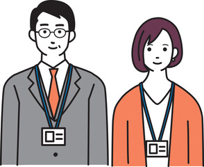 社員証をつける男女のシンプルなイラスト
