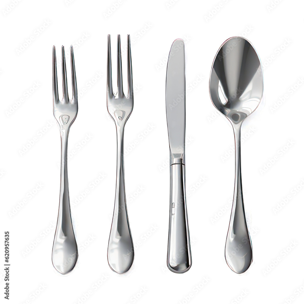 Poster set of fork, knife and spoon isolated on white created with generative ai