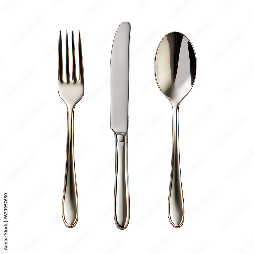 Poster set of fork, knife and spoon isolated on white created with generative ai