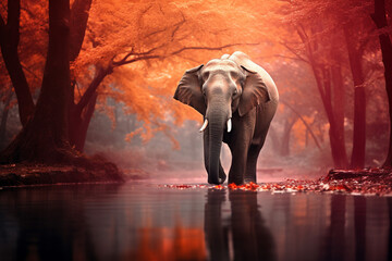 Obraz na płótnie Canvas elephant in the forest in autumn. Generative AI.