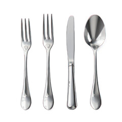 Set of fork, knife and spoon isolated on white created with Generative AI