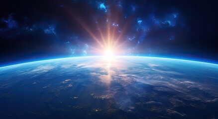 Fototapeta premium View of the planet Earth from space during sunrise