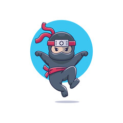 Ninja character flying pose logo design.