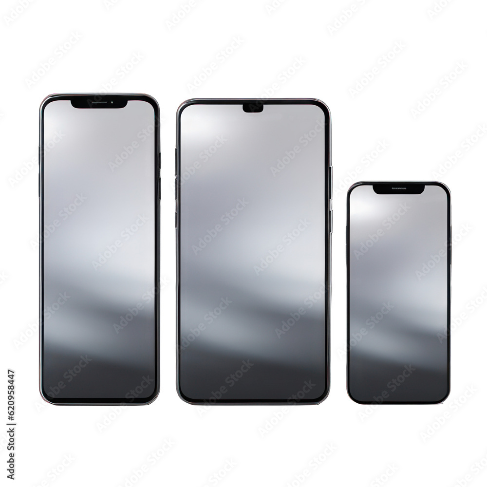 Poster Set of smartphones with different sizes and styles isolated on white created with Generative AI